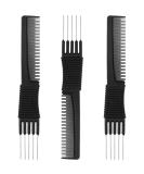 3 Pack Carbon Lift Teasing Combs with Metal Prong, Salon Teasing Back Combs Carbon Comb with Stainless Steel Lift (Black) - Buy Online on GoSupps.com