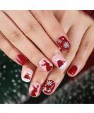 Vatocu Christmas False Nails - Short Red Press on Nails with Snowflakes, Elk, and Snowman Designs for Women and Girls (24pcs) - Buy Online on GoSupps.com