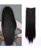23 Inch Jet Black Clip-in Hair Extensions - 100% Synthetic Hair - 8pcs Set - Buy Online on GoSupps.com