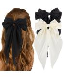 ATODEN Silky Satin Hair Bows 2 Pcs Big Hair Bows for Women Hair Ribbons Oversized Long Tail White Hair Bow Black Hair Bow Large Hair Barrettes for Women French Soft Ribbon Barrettes Metal Clips Bowknot Aesthetic Hairclip... - Buy Online on GoSupps.com