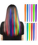 12 Pcs Rainbow Party Highlights 22 inch Clip in Hair Extensions - Colorful Synthetic Hairpieces for Women, Kids, and Girls - Buy Online on GoSupps.com