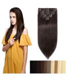 Clip In Extensions - Real Remy Human Hair 8pcs 18clips 90g 40cm Dark Brown (#2) - Premium Quality Hair Extensions - Buy Online on GoSupps.com