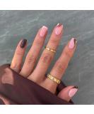 24Pcs Short Square French False Nails Tips Glossy Wave Design - Brown Wave Stick on Nails for Women and Girls - Buy Online on GoSupps.com