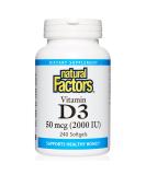 Natural Factors Vitamin D3 2000 IU Soft Gels - Promotes Healthy Bones - 240 Count - Buy Online on GoSupps.com