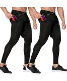 Odoland 2 Pack Mens Compression Running Pants 2 in 1 Quick Dry Athletic Workout Sweatpants Shorts Gym Leggings with Pocket Black/ Black Large - Buy Online on GoSupps.com