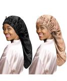 LadayPoa 2 Pcs Long Satin Sleep Cap for Women - Black+Khaki - Buy Online on GoSupps.com