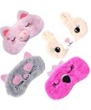 4 Pack Cute Animal Sleeping Masks for Girls and Women - Soft Plush Blindfolds for Kids, Teens - Perfect for Travel, Nap, and Night Sleeping - Buy Online on GoSupps.com