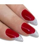 Shop Red Silver Stiletto Almond False Nails - 24 Bling Art Artificial Nails with Glue for Perfect Manicure | International Shipping Available - Buy Online on GoSupps.com