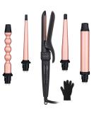EMOCCI PRO 5 in 1 Curling Wand Set - Ceramic Tourmaline Barrels - Rose Gold - Buy Online on GoSupps.com