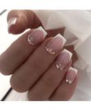 24Pcs Nude Pink Glitter French Tip Press on Nails - Short Square False Nails for Women and Girls - Buy Online on GoSupps.com