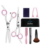 Sirabe Hair Cutting Scissors Set - 9 Pcs Hairdressing Kit for Professional Barber Salon & Home Use - Thinning Scissor, Neck Duster, Leather Case - Men, Women, Pet - Pink - Buy Online on GoSupps.com