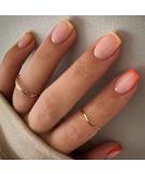 Sethexy Short Square False Nails - 24 Pcs Orange Red French Acrylic Press-On Nails for Women & Girls - Buy Online on GoSupps.com
