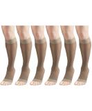 Shop Sheer Compression Stockings for Women | 15-20 mmHg Knee High Open Toe 20 Denier - Medium Taupe (6 Pairs) - International Shipping Available - Buy Online on GoSupps.com