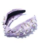 Beaded Knotted Women Headband Luxury Checkered Plaid Purple Jeweled Embellished Top Hairband Fashion Elegant Ladies Hair Band - Buy Online on GoSupps.com