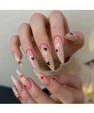 JUSTOTRY 24 Pcs Red & Black Heart Stiletto Fake Nails | Long Nude French Press-On Nails with Diamond Almond Design | Acrylic Extra Long False Nails for Women - Buy Online on GoSupps.com