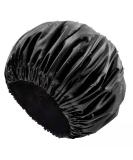 Adjustable Extra Large Black Shower Cap for Women and Men - Satin Lined, Waterproof, Ideal for Curly, Long Hair and Braids - XL Size - Buy Online on GoSupps.com