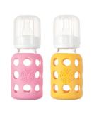 Lifefactory 4 oz Glass Baby Bottles Set of 2 - Pink/Yellow - Buy Online on GoSupps.com