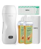 Waxkiss Roll On Wax Kit - Professional Hair Removal Waxing Kit with 2 Soft Cartridges, 12 Wax-removing Wipes, and 100 Wax Strips - Sensitive Skin Wax Heater Machine - White - Buy Online on GoSupps.com