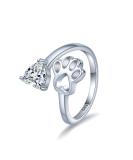925 Sterling Silver Paw Print Love Heart Ring - Adjustable Pet Loving Jewelry (Heart CZ) - Ideal Gift for Dog and Cat Lovers - Buy Online on GoSupps.com