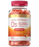 Carlyle Vitamin D3 Gummies 10000 IU 180 Count - Vegetarian Non-GMO | Gluten Free Peach Flavored Supplement - Buy Online on GoSupps.com