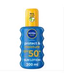 NIVEA SUN Protect & Moisture Sun Spray SPF 50+ (200ml) Moisturising Suncream Spray with SPF 50+ Advanced Sunscreen Providing Immediate Effective UVA + UVB Protection 200 ml (Pack of 1) SPF 50+ - Buy Online on GoSupps.com