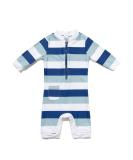 Baby Boys Sunsuit UPF 50+ Sun Protection One Piece Swimwear Set with Sun Hat (Blue Stripe 18-24 Months) - Buy Online on GoSupps.com