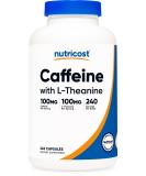 Nutricost Caffeine with L-Theanine, 100mg of Each, 240 Capsules, 240 Servings - Non-GMO and Gluten Free - Buy Online on GoSupps.com
