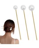 3 Pcs Minimalist Pearl Hair Pins | Metal Hair Stick for Women and Girls - Buy Online on GoSupps.com