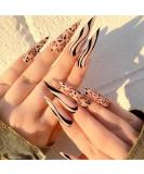 JUSTOTRY 24 Pcs Swirl Stiletto Fake Nails - Long Black French Press on Nails with Leopard Almond Patterns - Extra Long False Nails with Glue for Women's Nail Art - Buy Online on GoSupps.com