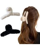 Fuzzy Claw Clips Set - Large Plush Hair Clamp for Thick Hair - 2pcs Faux Fur Hair Claws - Cute Hair Clips for Thin Hair - Buy Online on GoSupps.com