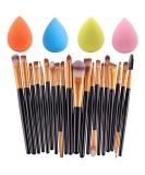SourceTon Makeup Sponges & 20-Piece Brush Set - Professional Foundation & Eyeshadow Brushes in 4 Colors | International Shipping - Buy Online on GoSupps.com