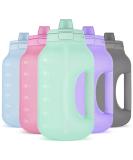 Ello Hydra Half Gallon Jug - 64oz with Time Marker, Handle & Silicone Straw | BPA-Free, Leak Proof Lid - Yucca Color - Buy Online on GoSupps.com