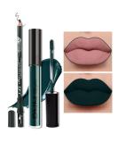 2Pcs Dark Green Matte Lip Liner and Lipstick Makeup Set  Deep Army Green Matt Liquid Lipstick 24H and with Lip Liner Set Long Lasting lapiz labiales mate 24 horas originales larga duracion (kit10) - Buy Online on GoSupps.com