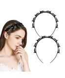 2 Pcs Clip Headbands Black Hairpin Headband -Double Bangs Hairstyle Hairpin Hairband With Clips/Korean Twist Braid Headband Non-Slip/Double Layer Twist Plait Headband for Women Girls - Buy Online on GoSupps.com