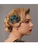 Asooll Peacock Feather Hair Clip - 1920s Flapper Headpiece with Red Crystal - Festival Costume Hair Accessories for Women - Buy Online on GoSupps.com