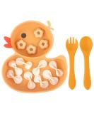 Qshare Baby Suction Plate with Spoon and Fork - Non Slip Silicone Plate for Self Feeding Training - Divided Weaning Plates for Baby Toddler (Yellow) - Buy Online on GoSupps.com