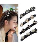 4PCS Crystal Stone Braided Hair Clips - Sparkling Duckbill Clip for Women/Girls with 3 Small Clips | Four-Leaf Clover Hairpin | B-Mixed - Buy Online on GoSupps.com