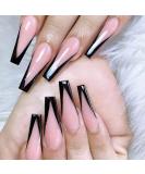Xerling Gothic Black V Shape Nail Tips - 24 Pcs French Coffin Ballerina Press-on Nails for Women | Stylish Nail Art Kit - Buy Online on GoSupps.com