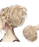 Large Wavy Updo Messy Bun Hair Extension with Elastic Band - 80G Synthetic Chignon Ponytail Hairpiece for Women in Dark Blonde & Bleach Blonde - Buy Online on GoSupps.com