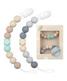 Pacifier Clip for Baby Boys Girls | Neutral Binky Holder | 2 Pack (Beige Grey) - Buy Online on GoSupps.com