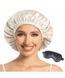 Adjustable Silk Satin Bonnet | Double-Layer Sleeping Hat for Women - Champagne/Black - Buy Online on GoSupps.com