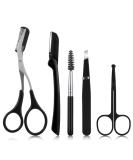 5 in 1 Eyebrow Grooming Kit for Men & Women - Eyebrow Trimmer Set with Scissors Razors Tweezers & Brush - Black - Perfect for Home Grooming - Buy Online on GoSupps.com