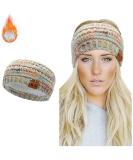 Winter Knitted Headband - Beige Fleece Lined Ear Warmer for Women | Chunky Crochet Braided Hair Band Wraps | Turban Sports Yoga Hairband | Elastic Wide Headbands for Women UK - Buy Online on GoSupps.com