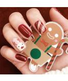 Brishow Christmas Snow Elk Press on Nails - Red Short Square Fake Nails for Women and Girls (24pcs) - Buy Online on GoSupps.com