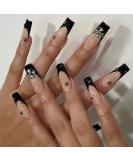 MISUD Long Press On Coffin Fake Nails - 24PCS Glossy French Tip Rhinestone Acrylic Nails for Women - Buy Online on GoSupps.com