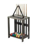 Vintage Gray Solid Wood Billiards Pool Cue Rack Floor Stand with Ball and Chalk Storage - Buy Online on GoSupps.com