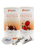 Myline protein shake protein powder 2-pack 2x 400g + AV tape measure + 2 protein bars (strawberry-chocolate) - Buy Online on GoSupps.com