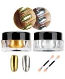 Nail Powder Hisight 2pcs - Mirror Glitter Chrome Pigment Powder for Nail Art - Gold Silver Sequins with Sponge Stick - Buy Online on GoSupps.com