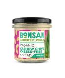 Bonsan Organic Cashew Chive Cheese-Free Spread 135g Pack of 6 - Vegan Cream Cheese Alternative - Made from Cashews & Fragrant Chives - Yeast Free & GMO Free - for Sandwhiches & Dipping - Buy Online on GoSupps.com