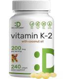Deal Supplement Vitamin K2 With Coconut Oil - 240 Softgels - Buy Online on GoSupps.com